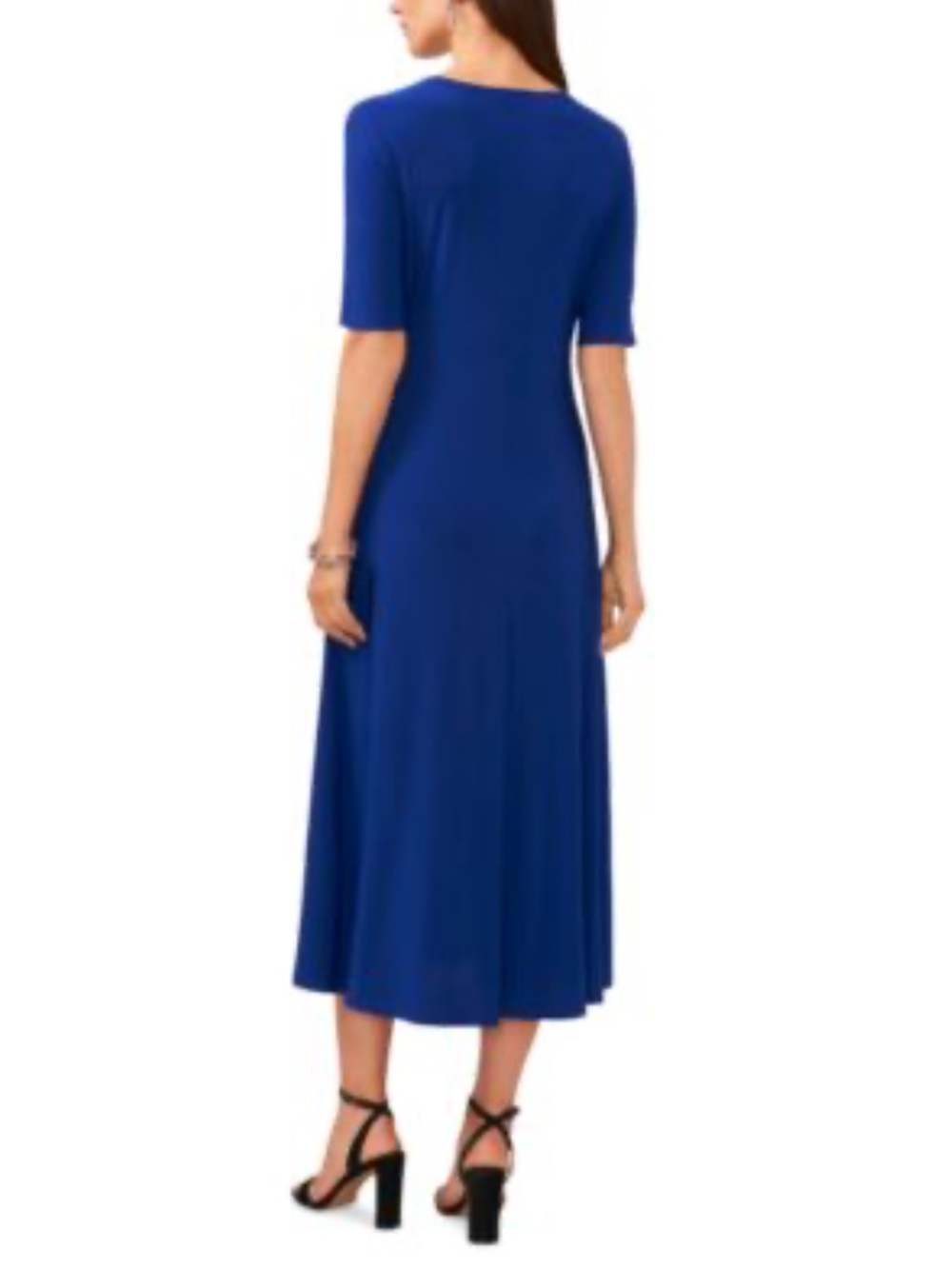 MSK Black V-Neck Midi Dress with Short Sleeves S - Picture 2 of 13